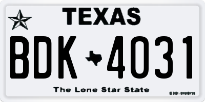 TX license plate BDK4031