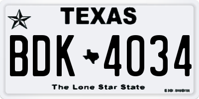 TX license plate BDK4034