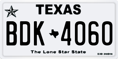 TX license plate BDK4060