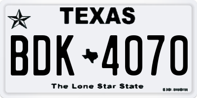 TX license plate BDK4070