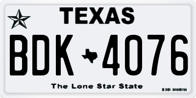 TX license plate BDK4076