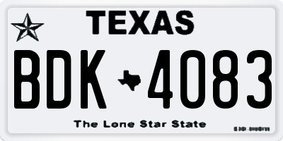 TX license plate BDK4083