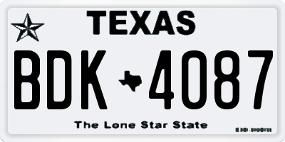 TX license plate BDK4087