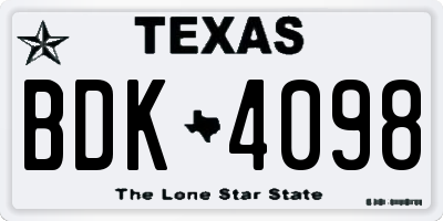 TX license plate BDK4098