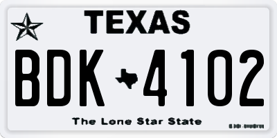 TX license plate BDK4102