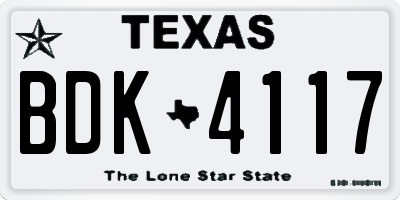 TX license plate BDK4117