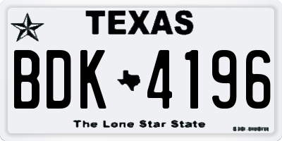 TX license plate BDK4196