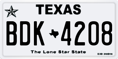 TX license plate BDK4208