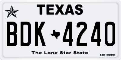 TX license plate BDK4240