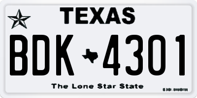 TX license plate BDK4301