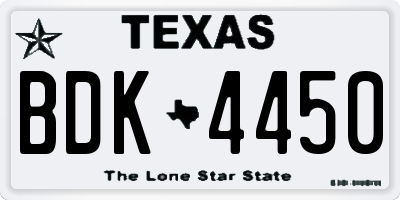 TX license plate BDK4450