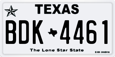 TX license plate BDK4461