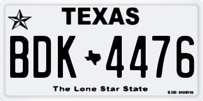 TX license plate BDK4476