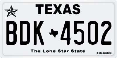 TX license plate BDK4502