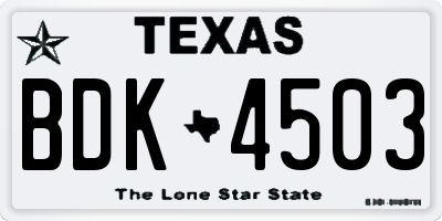 TX license plate BDK4503