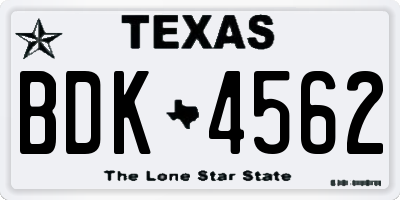 TX license plate BDK4562