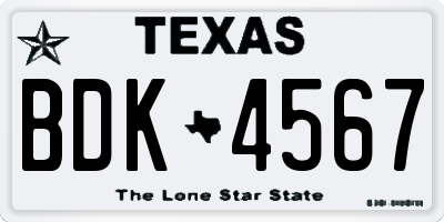 TX license plate BDK4567