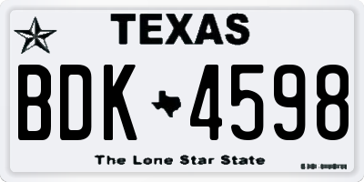 TX license plate BDK4598