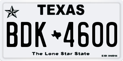 TX license plate BDK4600