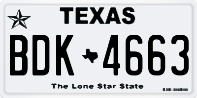 TX license plate BDK4663