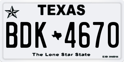 TX license plate BDK4670