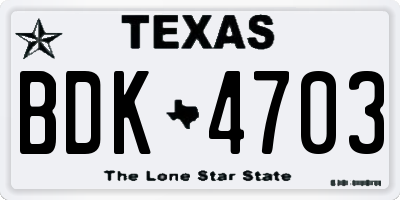 TX license plate BDK4703