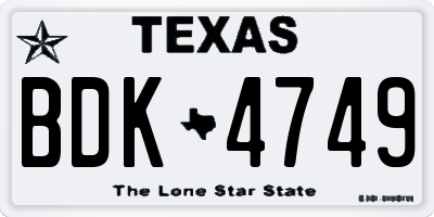 TX license plate BDK4749