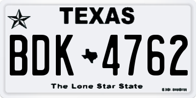 TX license plate BDK4762
