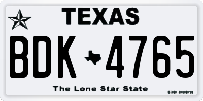 TX license plate BDK4765