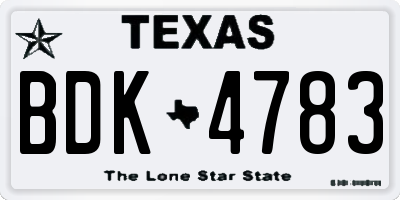TX license plate BDK4783