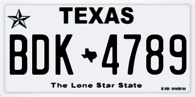 TX license plate BDK4789