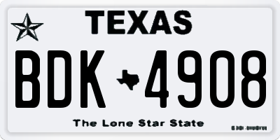 TX license plate BDK4908