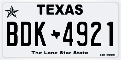 TX license plate BDK4921