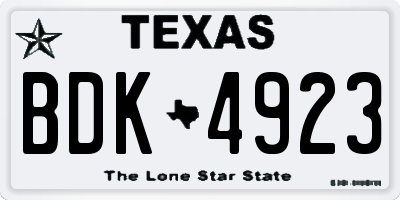 TX license plate BDK4923