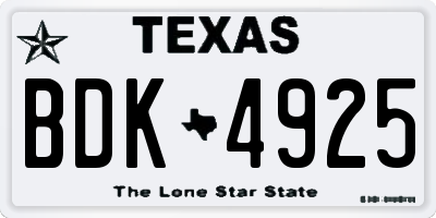 TX license plate BDK4925