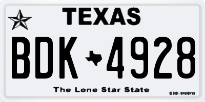 TX license plate BDK4928