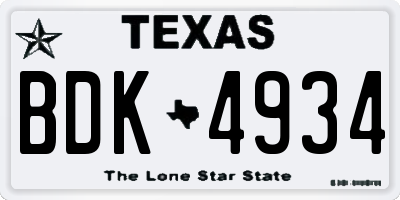 TX license plate BDK4934