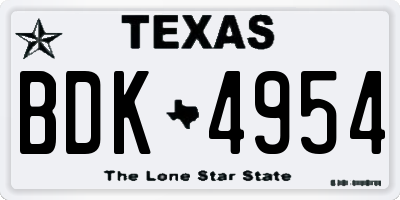TX license plate BDK4954