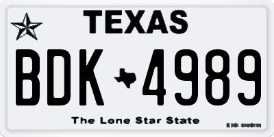 TX license plate BDK4989