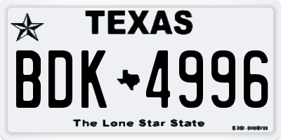 TX license plate BDK4996