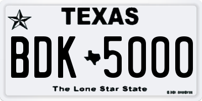 TX license plate BDK5000