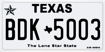 TX license plate BDK5003