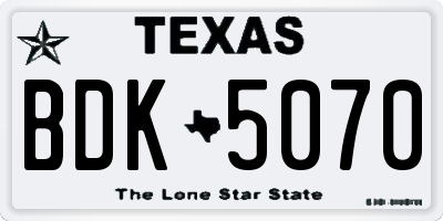TX license plate BDK5070