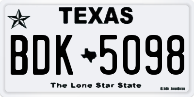 TX license plate BDK5098