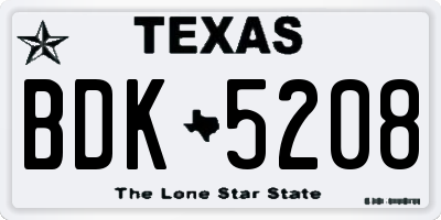 TX license plate BDK5208