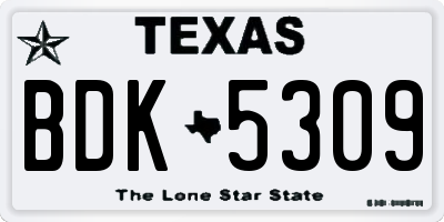 TX license plate BDK5309