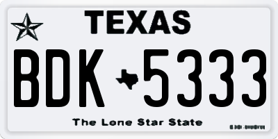 TX license plate BDK5333