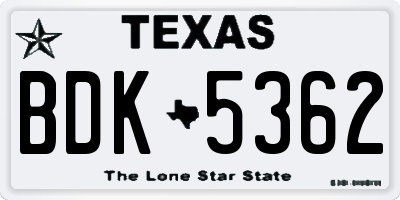 TX license plate BDK5362