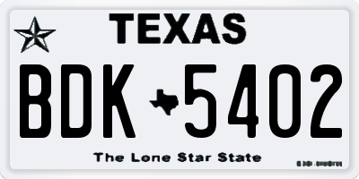 TX license plate BDK5402