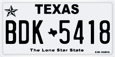TX license plate BDK5418